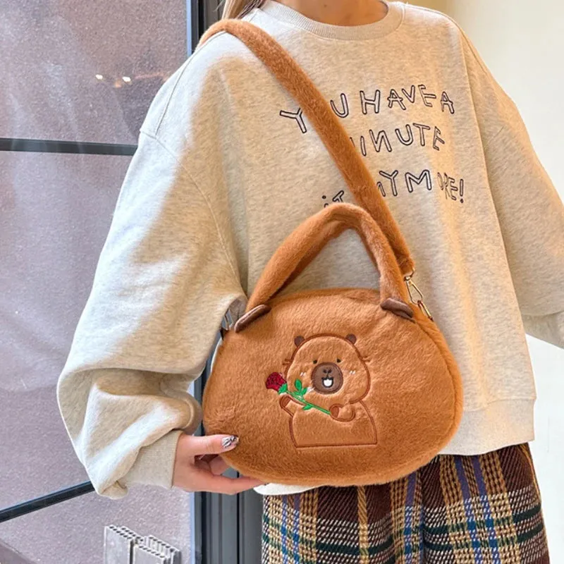 Kawaii New Capybara Plush Backpack For Women Versatile Cartoon Funny Capibala Bag Large Capacity Tote Bag Children's Gift