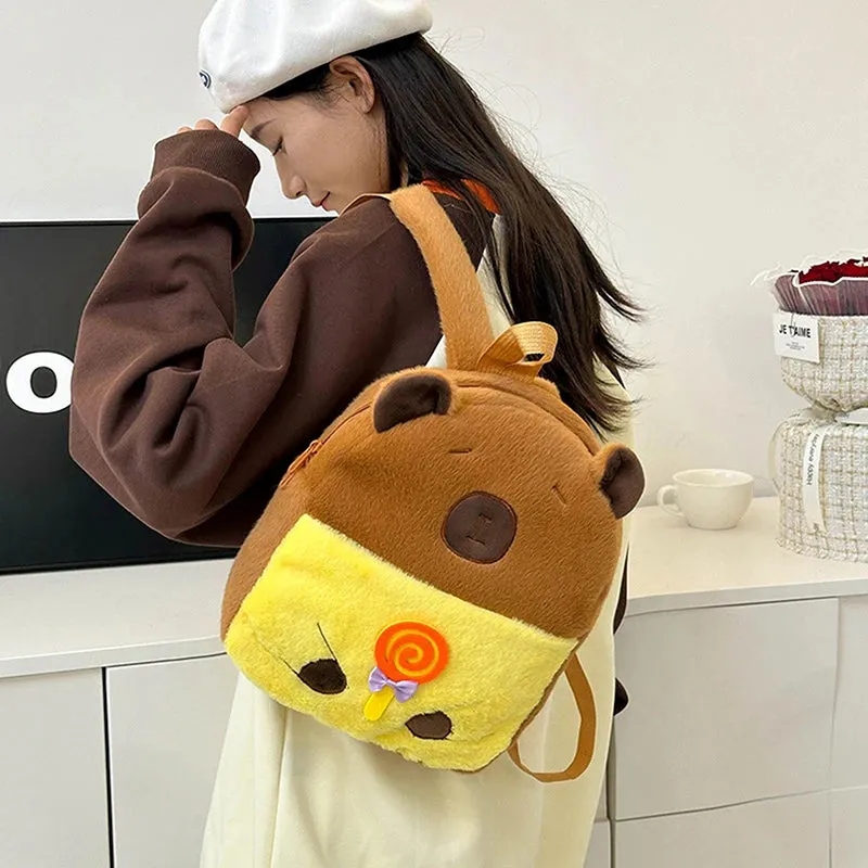 Kawaii New Capybara Plush Backpack For Women Versatile Cartoon Funny Capibala Bag Large Capacity Tote Bag Children's Gift