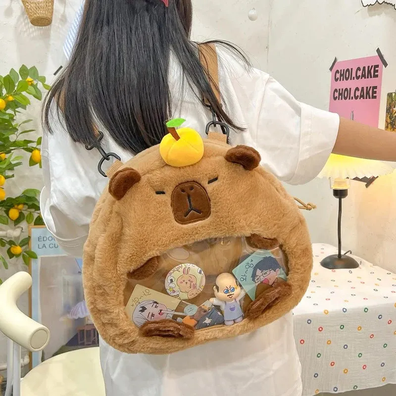 Kawaii New Capybara Plush Backpack For Women Versatile Cartoon Funny Capibala Bag Large Capacity Tote Bag Children's Gift