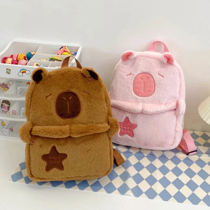 Kawaii New Capybara Plush Backpack For Women Versatile Cartoon Funny Capibala Bag Large Capacity Tote Bag Children's Gift
