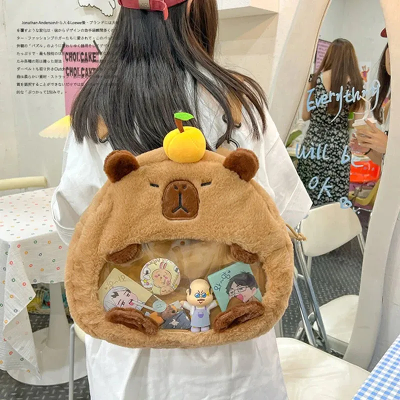 Kawaii New Capybara Plush Backpack For Women Versatile Cartoon Funny Capibala Bag Large Capacity Tote Bag Children's Gift