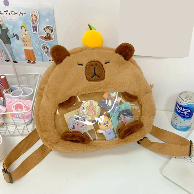 Kawaii New Capybara Plush Backpack For Women Versatile Cartoon Funny Capibala Bag Large Capacity Tote Bag Children's Gift