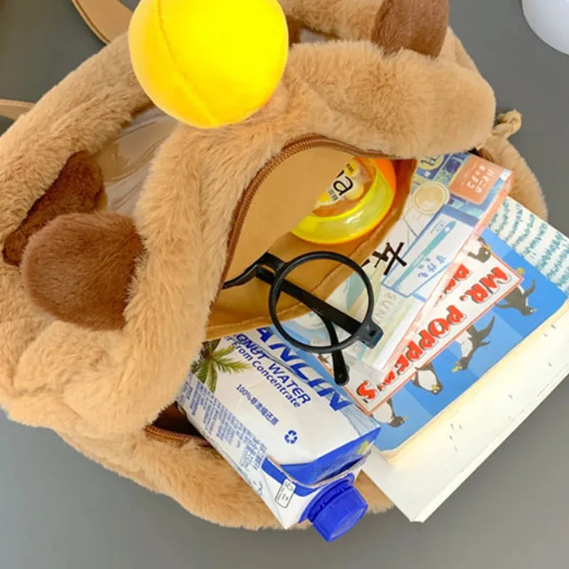 Kawaii New Capybara Plush Backpack For Women Versatile Cartoon Funny Capibala Bag Large Capacity Tote Bag Children's Gift