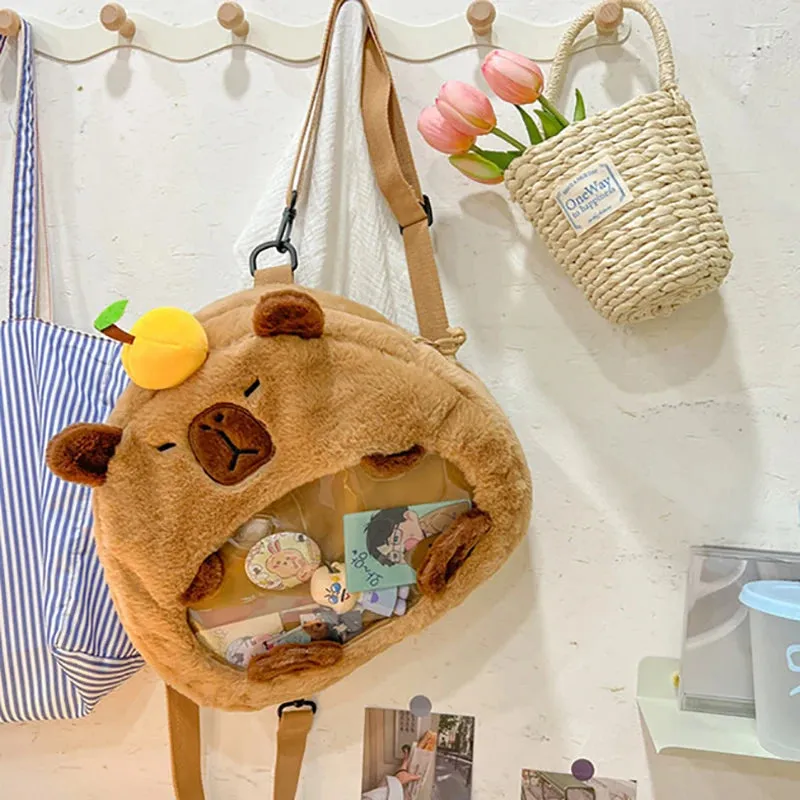 Kawaii New Capybara Plush Backpack For Women Versatile Cartoon Funny Capibala Bag Large Capacity Tote Bag Children's Gift