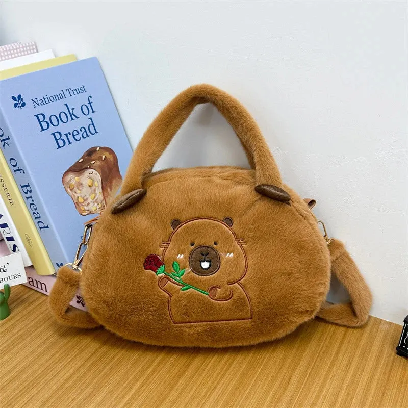 Kawaii New Capybara Plush Backpack For Women Versatile Cartoon Funny Capibala Bag Large Capacity Tote Bag Children's Gift