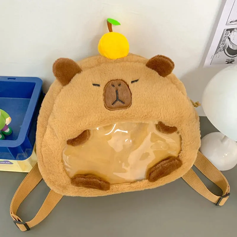 Kawaii New Capybara Plush Backpack For Women Versatile Cartoon Funny Capibala Bag Large Capacity Tote Bag Children's Gift