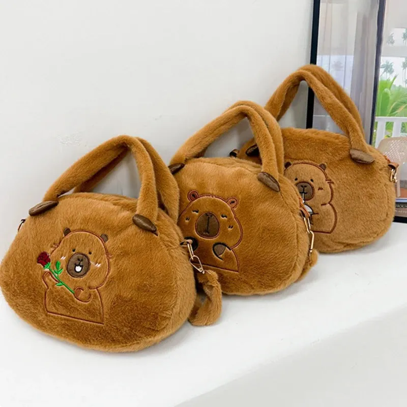 Kawaii New Capybara Plush Backpack For Women Versatile Cartoon Funny Capibala Bag Large Capacity Tote Bag Children's Gift