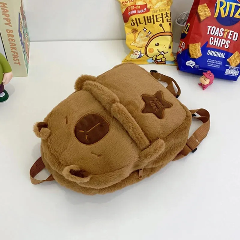 Kawaii New Capybara Plush Backpack For Women Versatile Cartoon Funny Capibala Bag Large Capacity Tote Bag Children's Gift
