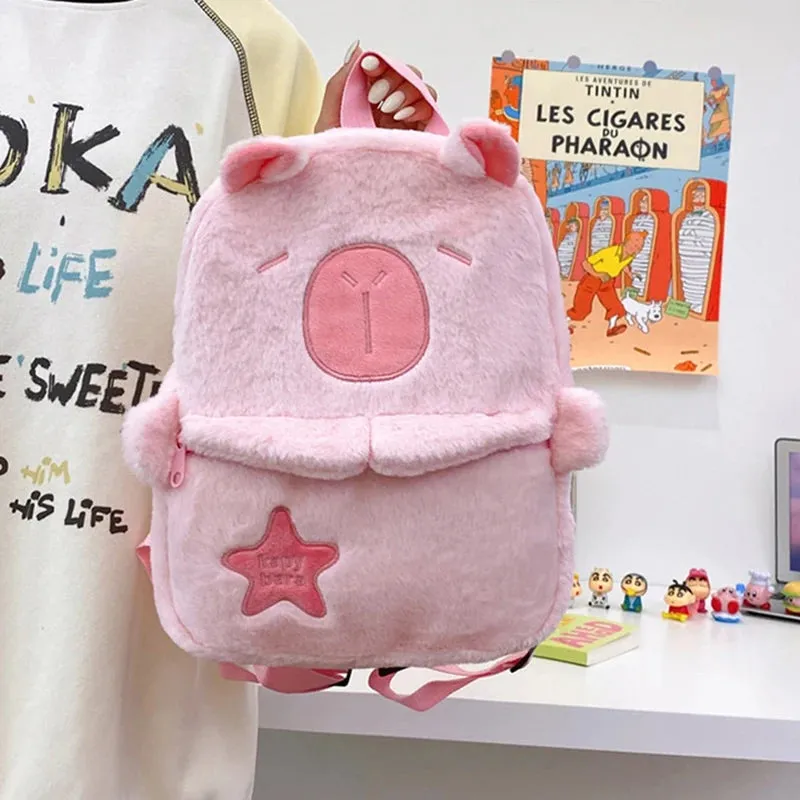 Kawaii New Capybara Plush Backpack For Women Versatile Cartoon Funny Capibala Bag Large Capacity Tote Bag Children's Gift