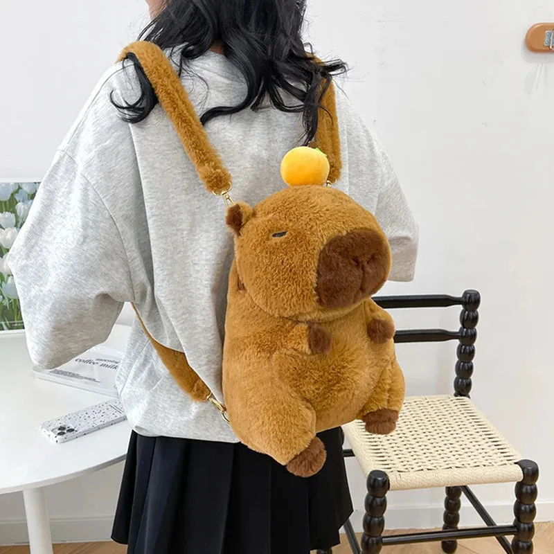 Kawaii New Capybara Plush Backpack For Women Versatile Cartoon Funny Capibala Bag Large Capacity Tote Bag Children's Gift