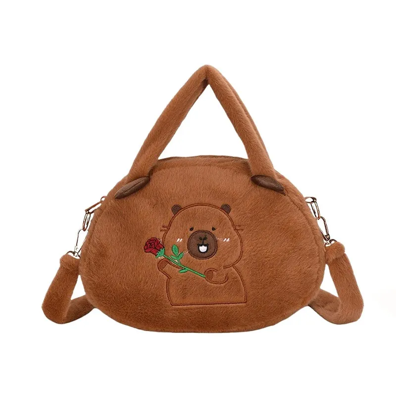 Kawaii New Capybara Plush Backpack For Women Versatile Cartoon Funny Capibala Bag Large Capacity Tote Bag Children's Gift