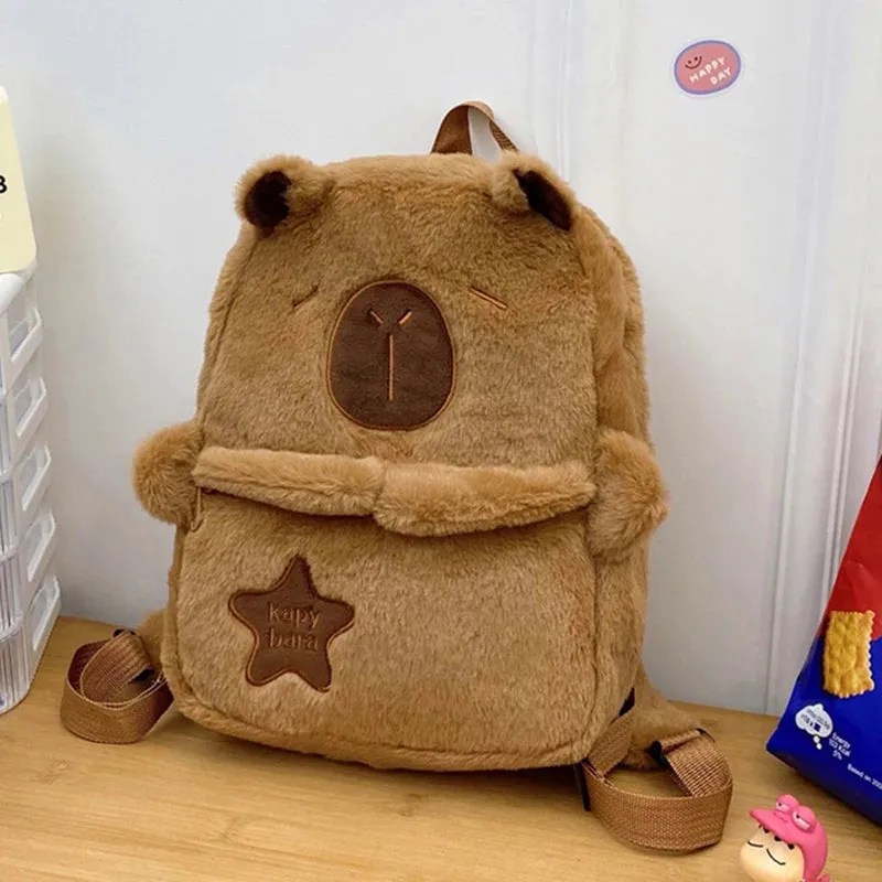 Kawaii New Capybara Plush Backpack For Women Versatile Cartoon Funny Capibala Bag Large Capacity Tote Bag Children's Gift
