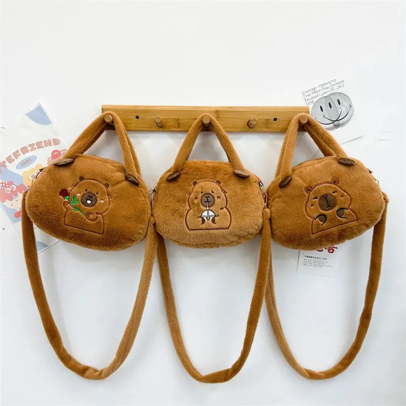 Kawaii New Capybara Plush Backpack For Women Versatile Cartoon Funny Capibala Bag Large Capacity Tote Bag Children's Gift