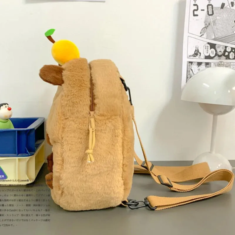 Kawaii New Capybara Plush Backpack For Women Versatile Cartoon Funny Capibala Bag Large Capacity Tote Bag Children's Gift