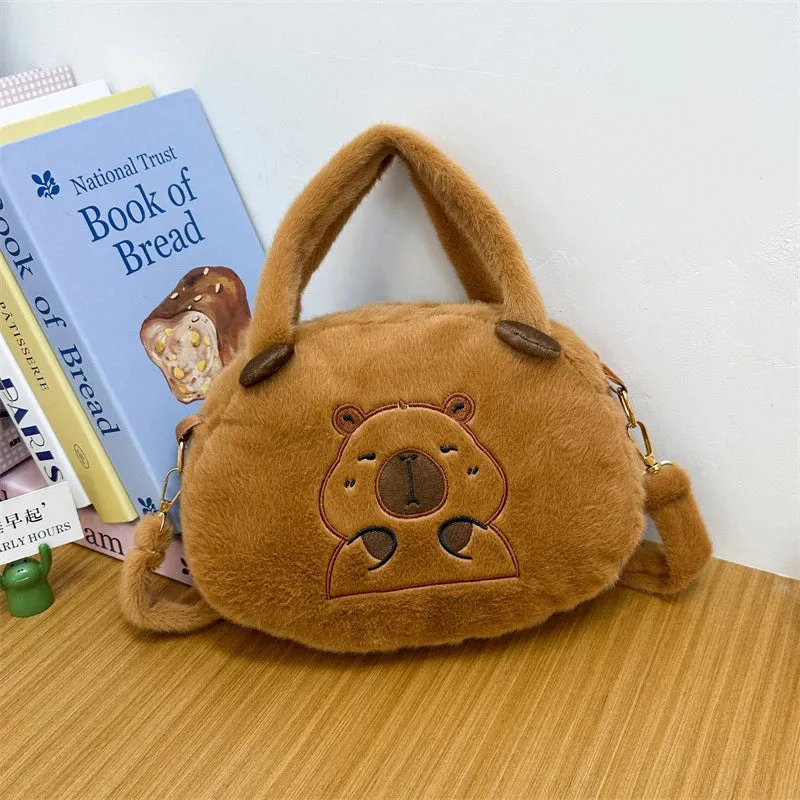 Kawaii New Capybara Plush Backpack For Women Versatile Cartoon Funny Capibala Bag Large Capacity Tote Bag Children's Gift