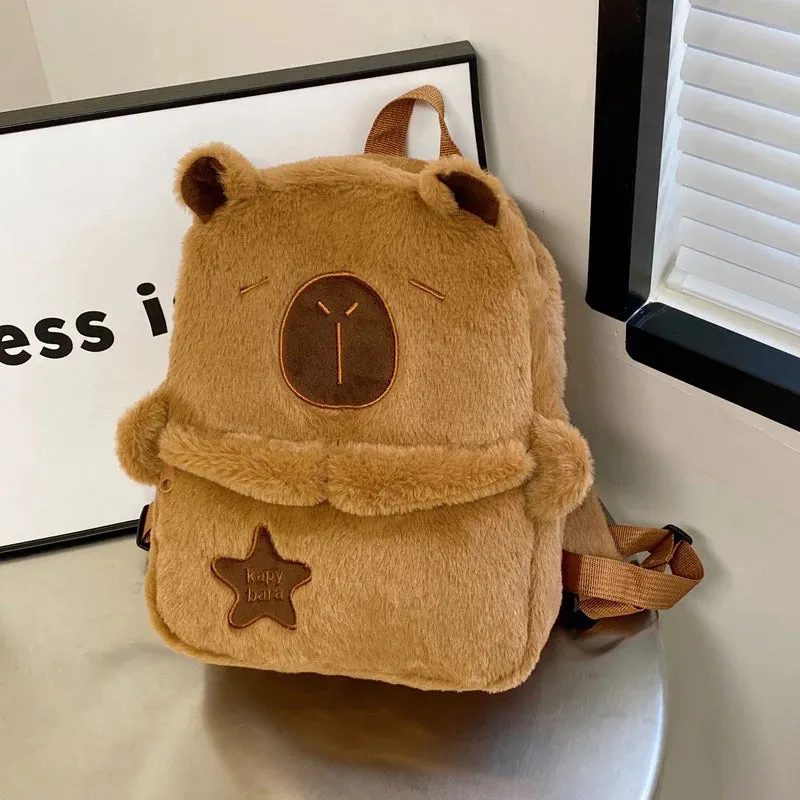 Kawaii New Capybara Plush Backpack For Women Versatile Cartoon Funny Capibala Bag Large Capacity Tote Bag Children's Gift