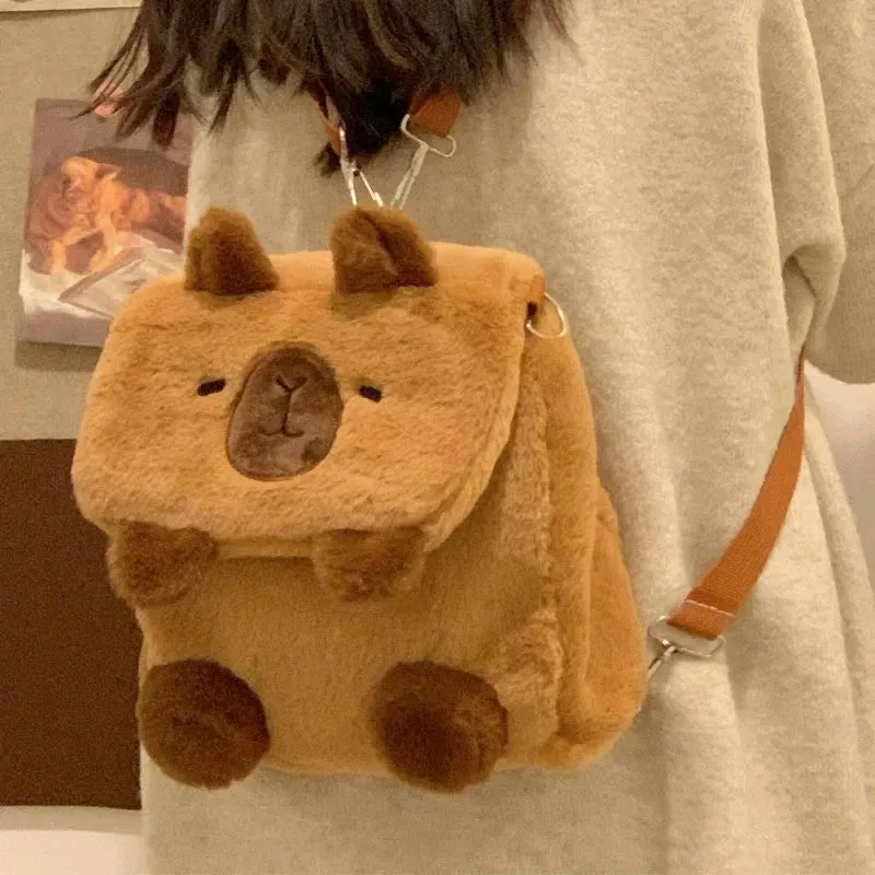 Kawaii New Capybara Plush Backpack For Women Versatile Cartoon Funny Capibala Bag Large Capacity Tote Bag Children's Gift
