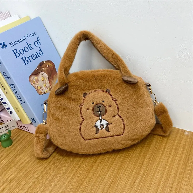 Kawaii New Capybara Plush Backpack For Women Versatile Cartoon Funny Capibala Bag Large Capacity Tote Bag Children's Gift