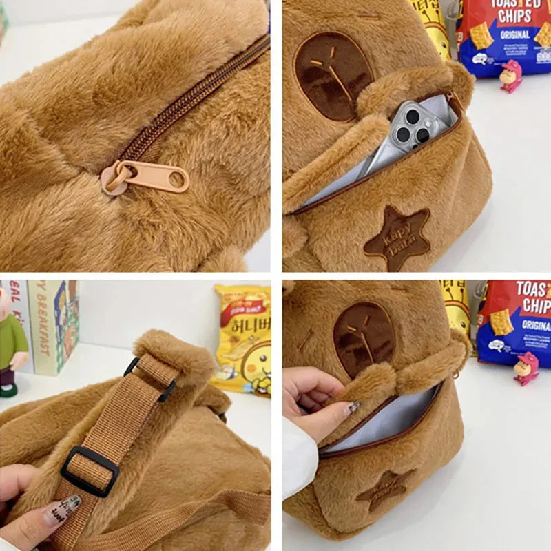 Kawaii New Capybara Plush Backpack For Women Versatile Cartoon Funny Capibala Bag Large Capacity Tote Bag Children's Gift