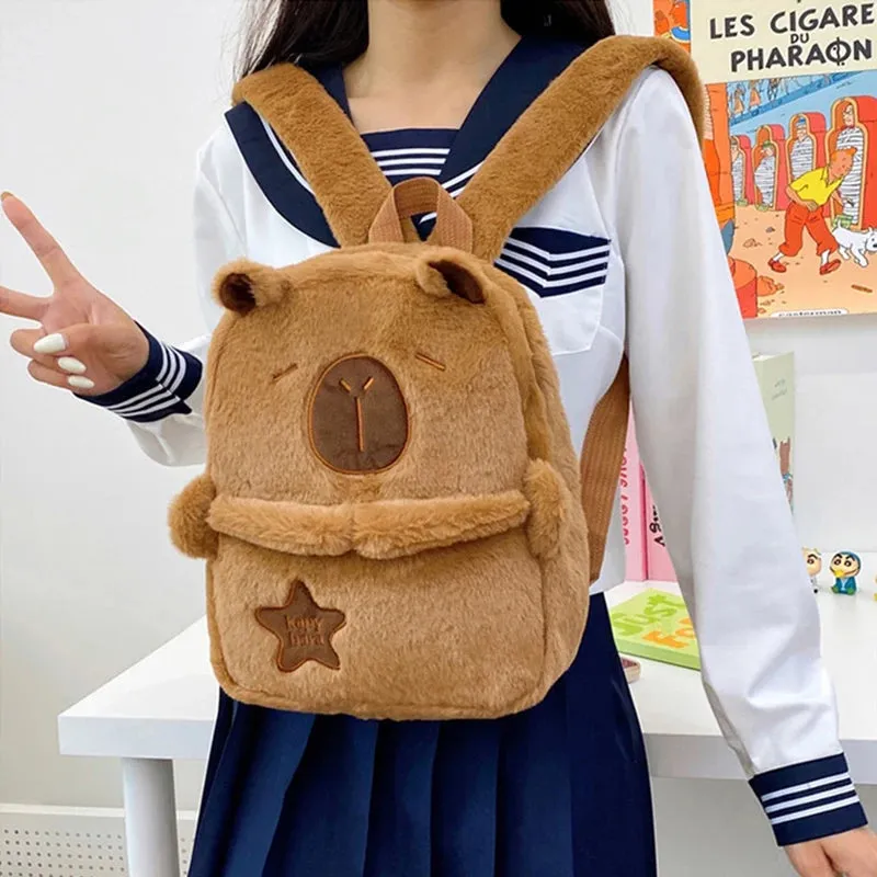 Kawaii New Capybara Plush Backpack For Women Versatile Cartoon Funny Capibala Bag Large Capacity Tote Bag Children's Gift