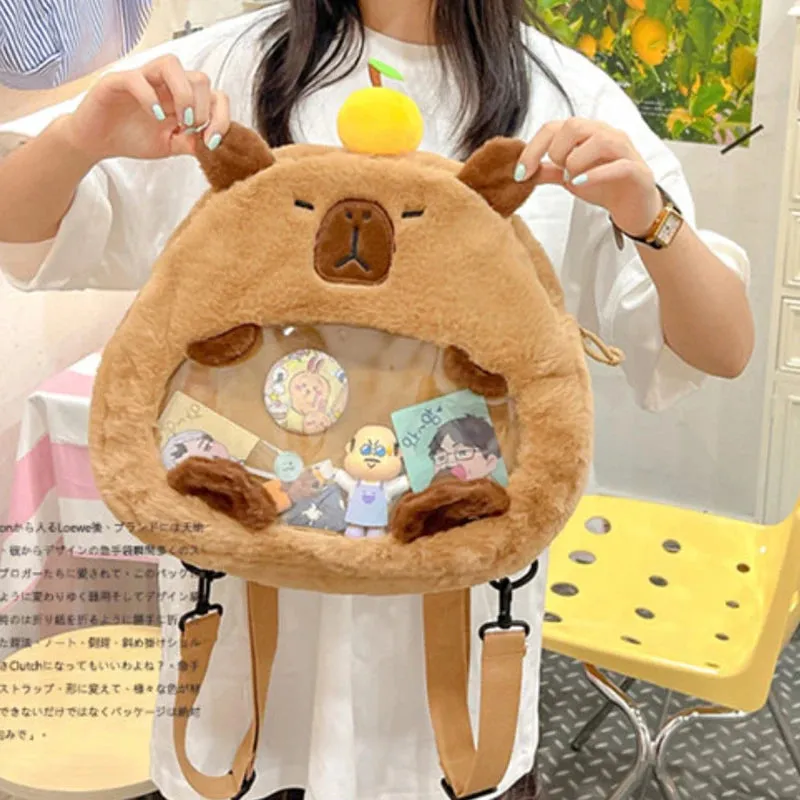 Kawaii New Capybara Plush Backpack For Women Versatile Cartoon Funny Capibala Bag Large Capacity Tote Bag Children's Gift
