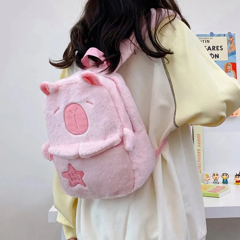 Kawaii New Capybara Plush Backpack For Women Versatile Cartoon Funny Capibala Bag Large Capacity Tote Bag Children's Gift