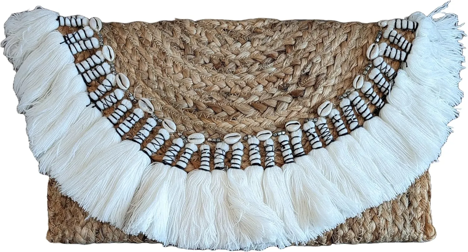 Kayla Jute Handcrafted Crossbody Natural Women Fringe Handbags Summer Boho Bohemian Beach Shoulder Bag Purse Seashell India