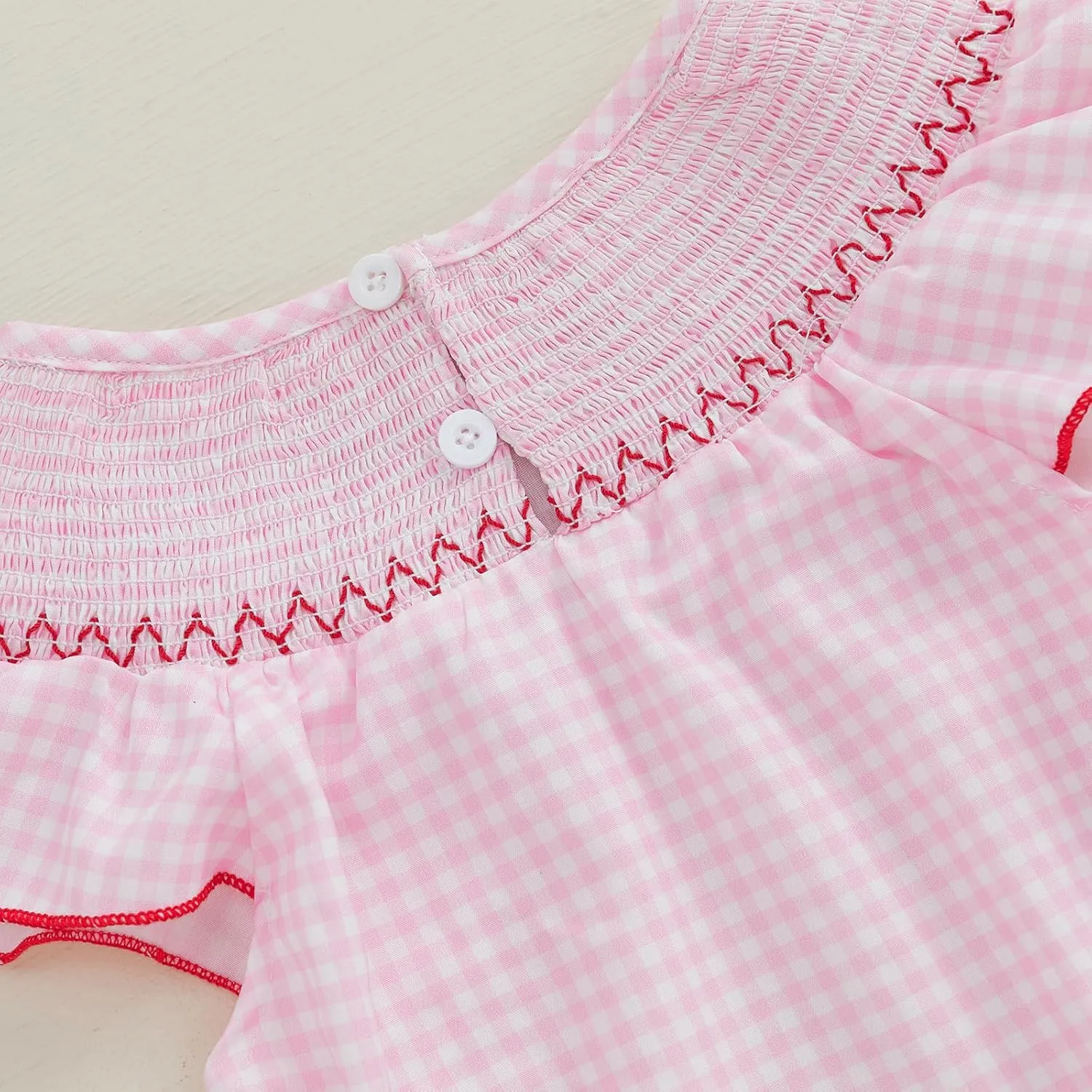 Kayotuas Newborn Baby Girls Smocked Bubble Romper Cute Embroidery Ruffle Gingham Bodysuit Dress Infant Toddler Summer Clothes