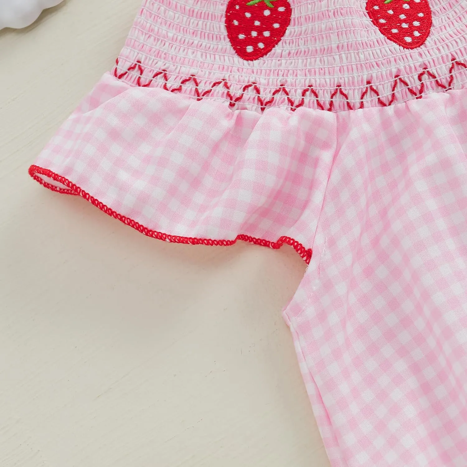 Kayotuas Newborn Baby Girls Smocked Bubble Romper Cute Embroidery Ruffle Gingham Bodysuit Dress Infant Toddler Summer Clothes