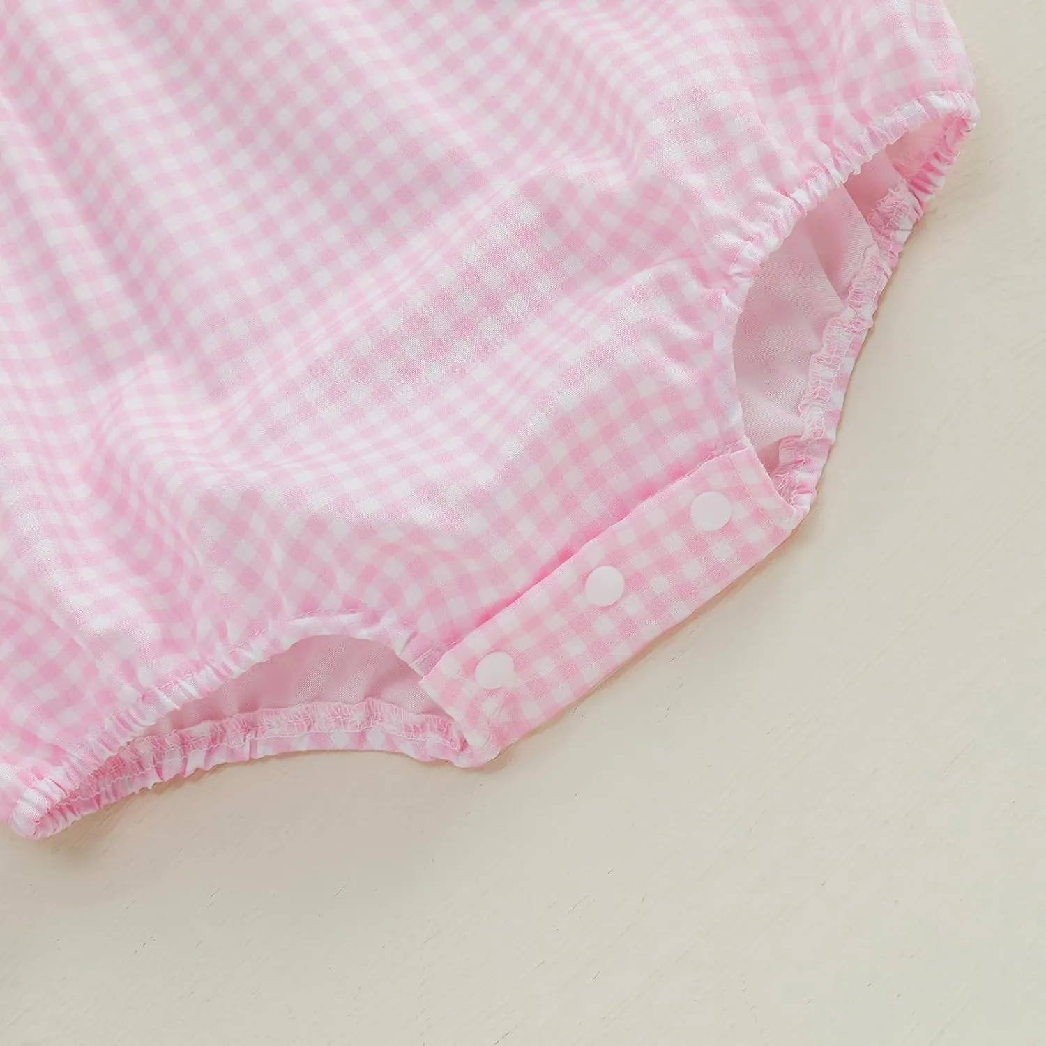 Kayotuas Newborn Baby Girls Smocked Bubble Romper Cute Embroidery Ruffle Gingham Bodysuit Dress Infant Toddler Summer Clothes