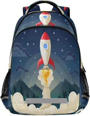 Kcldeci Kids Backpack for Girls Boys Space Rocket Spacecraft Middle-School Backpacks Elementary Bookbags School Book Bag Travel Bag