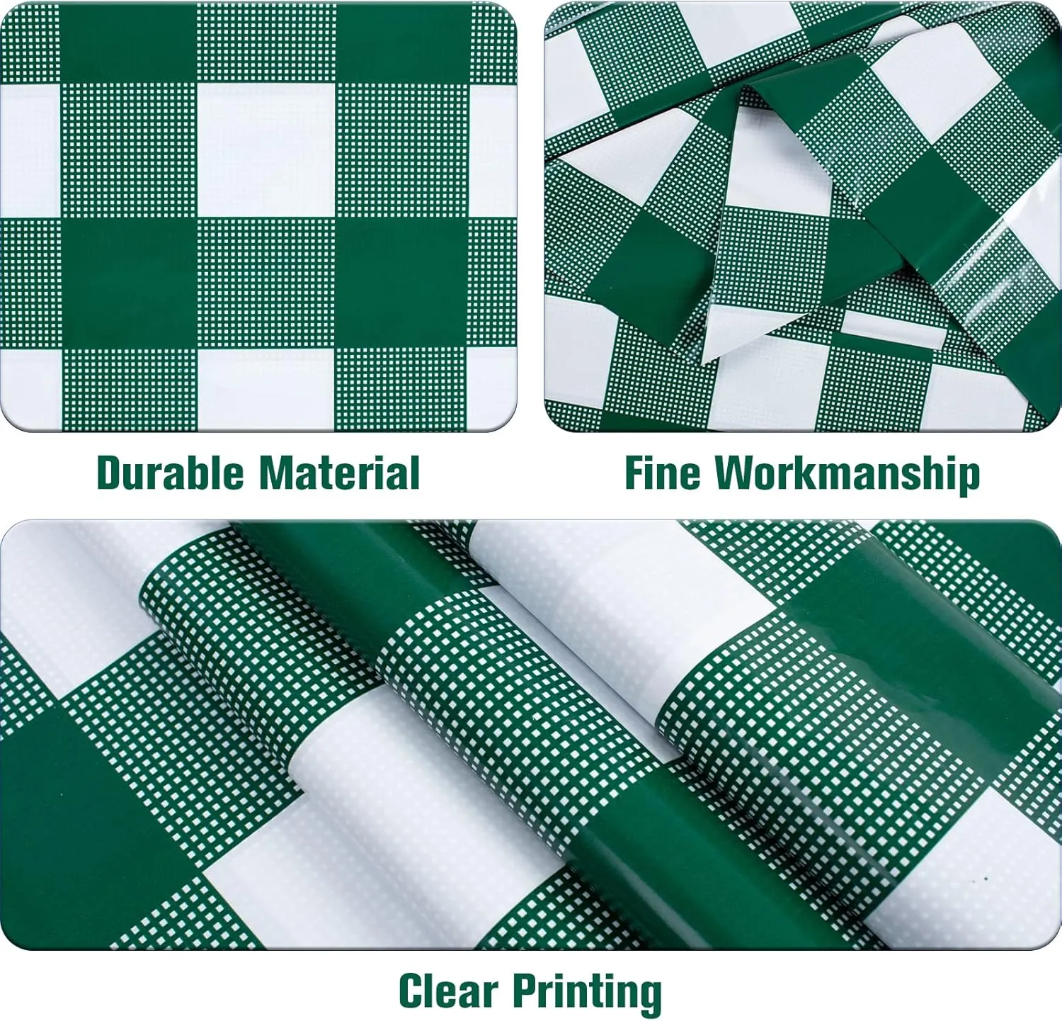 Kesfey 8 Packs Green and White Checkered Tablecovers 54 x 108 Inches Disposable Party Picnic Table Cloth SpillProof Plastic Gingham Tablecovers for Camping Decoration Party Favors