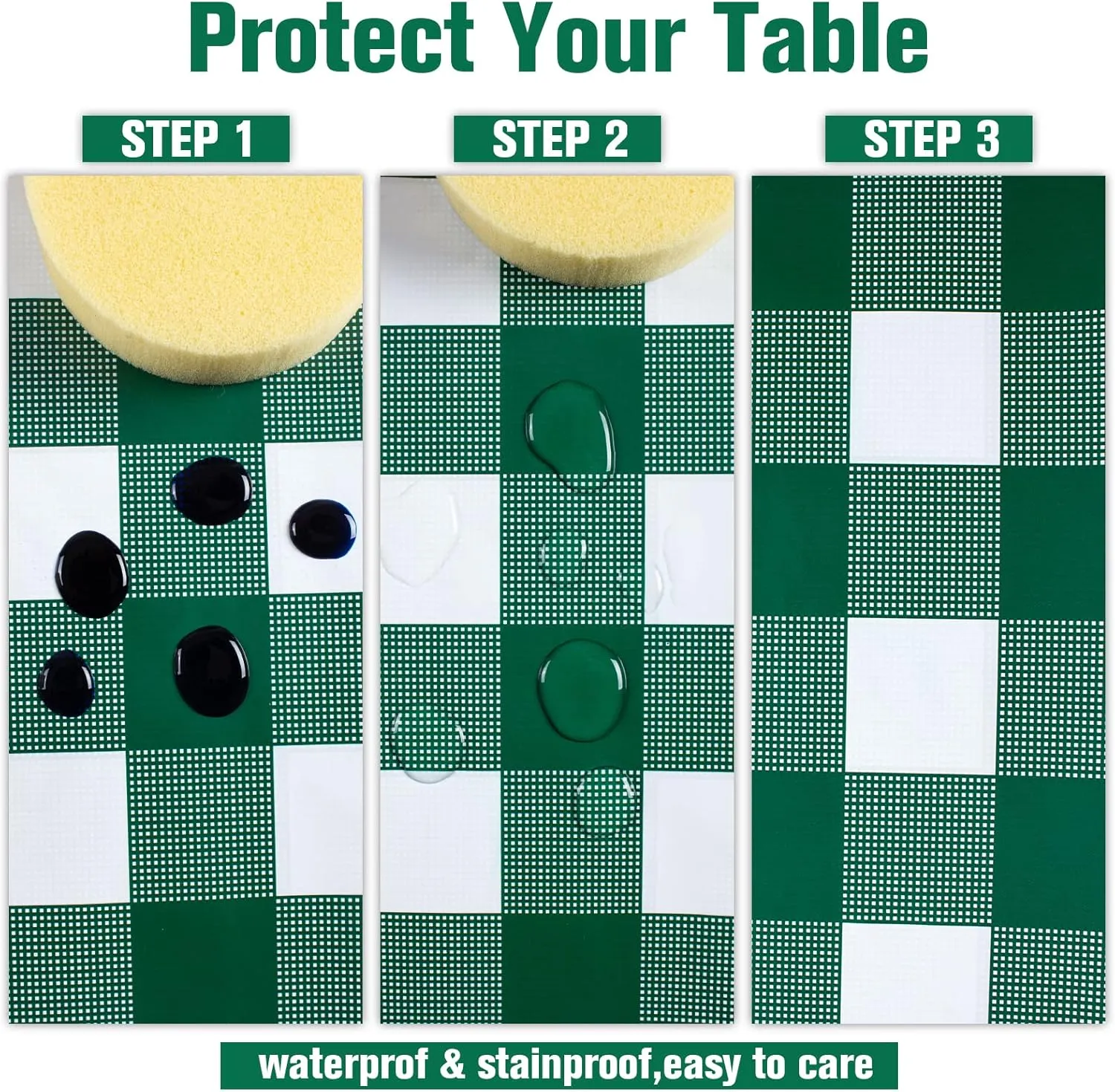Kesfey 8 Packs Green and White Checkered Tablecovers 54 x 108 Inches Disposable Party Picnic Table Cloth SpillProof Plastic Gingham Tablecovers for Camping Decoration Party Favors