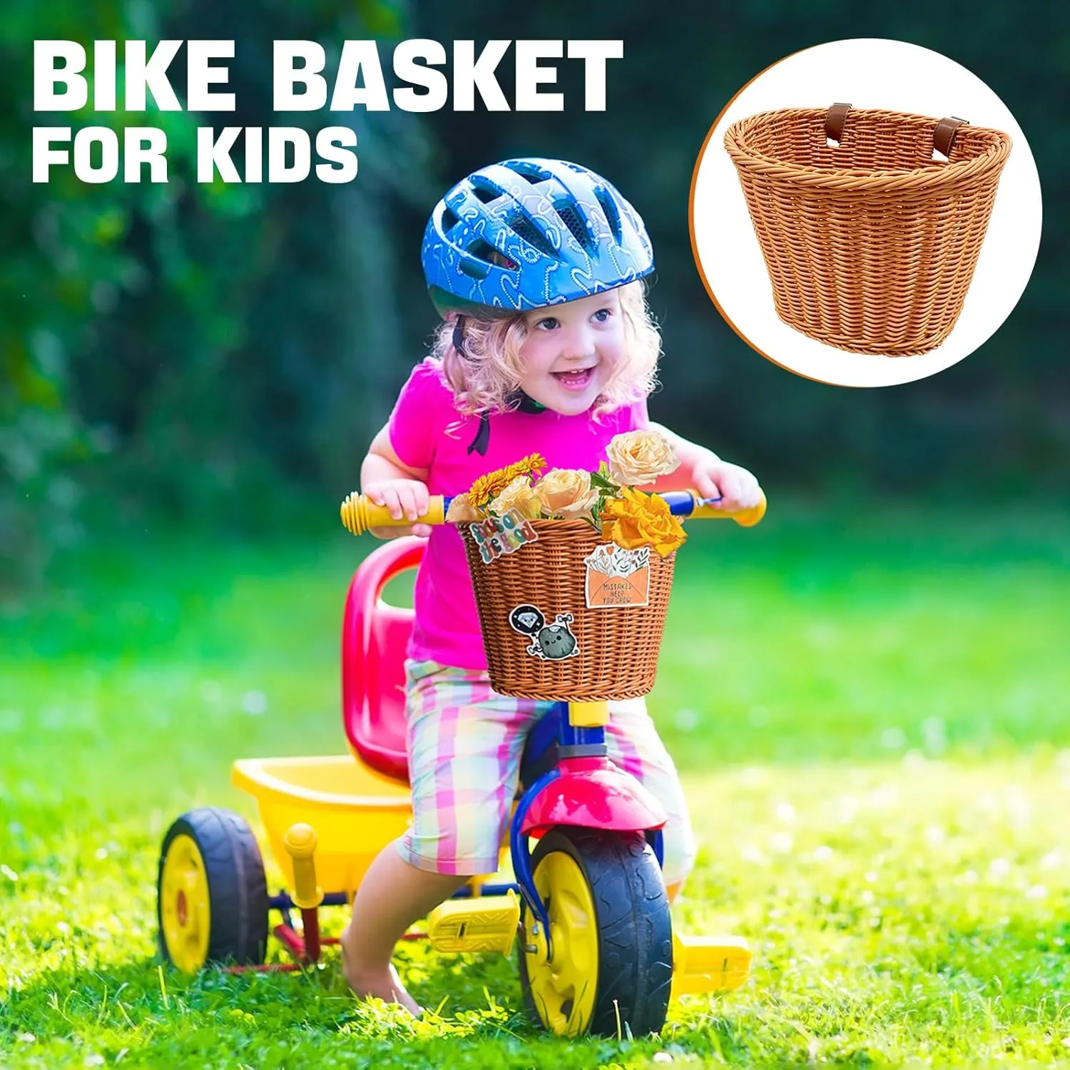 Kid Bike Basket, Girls Bike Basket Front Kids Handlebar, Mini Handlebar Storage Bicycle Basket fits Most Bikes, Beach Cruiser, Stationary Bike, Ebike, Road Bike