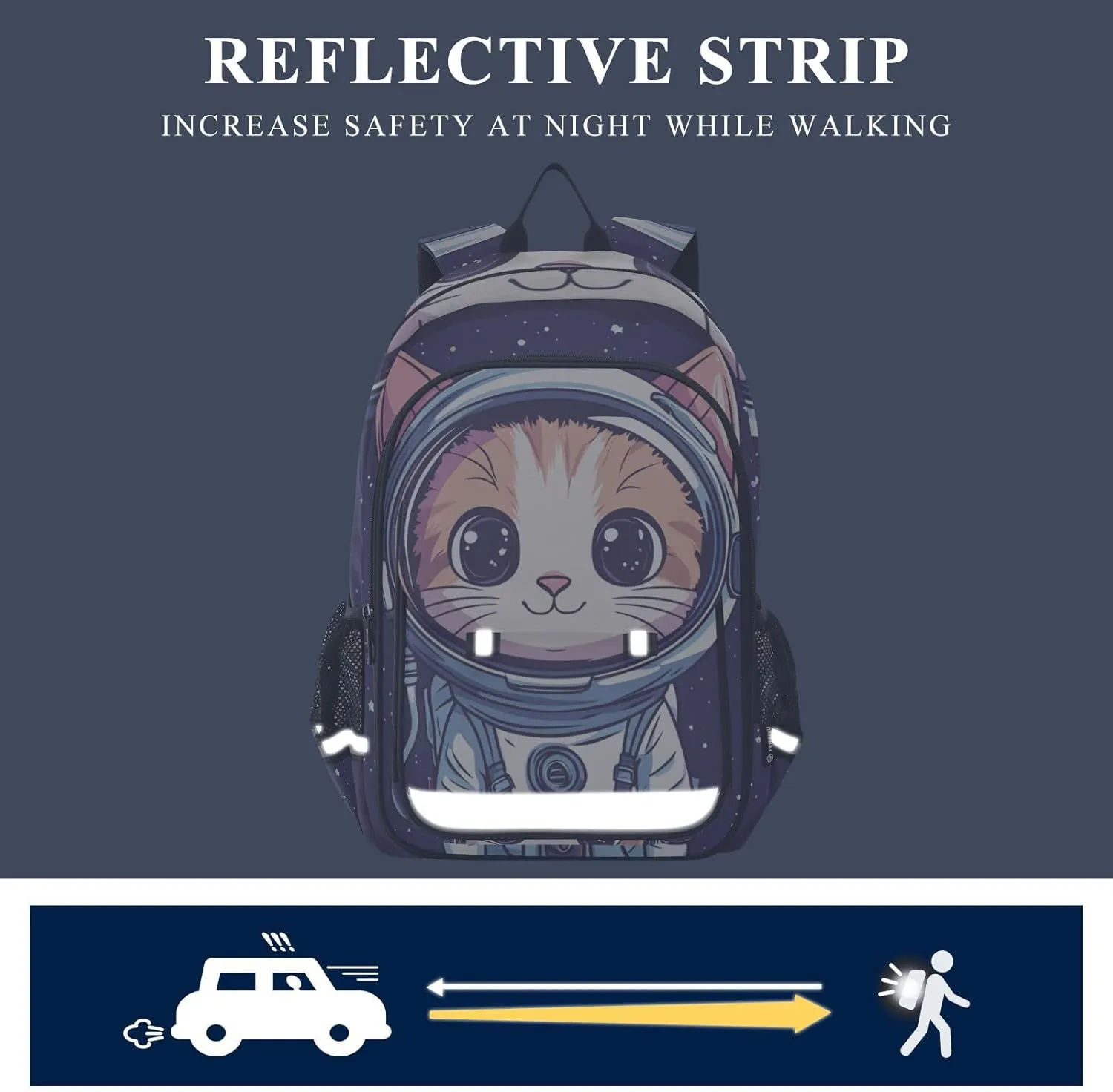 Kids Backpacks for Girls Boys Teens Elementary School Backpack Bookbag for Outdoor Travel Cartoon Cat Astronaut Black