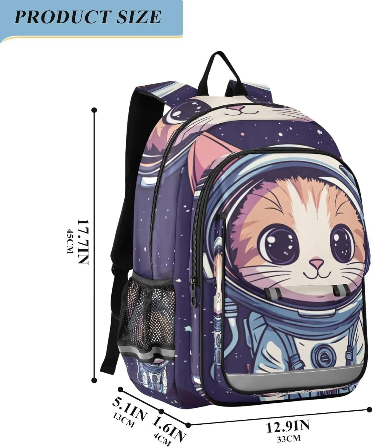 Kids Backpacks for Girls Boys Teens Elementary School Backpack Bookbag for Outdoor Travel Cartoon Cat Astronaut Black