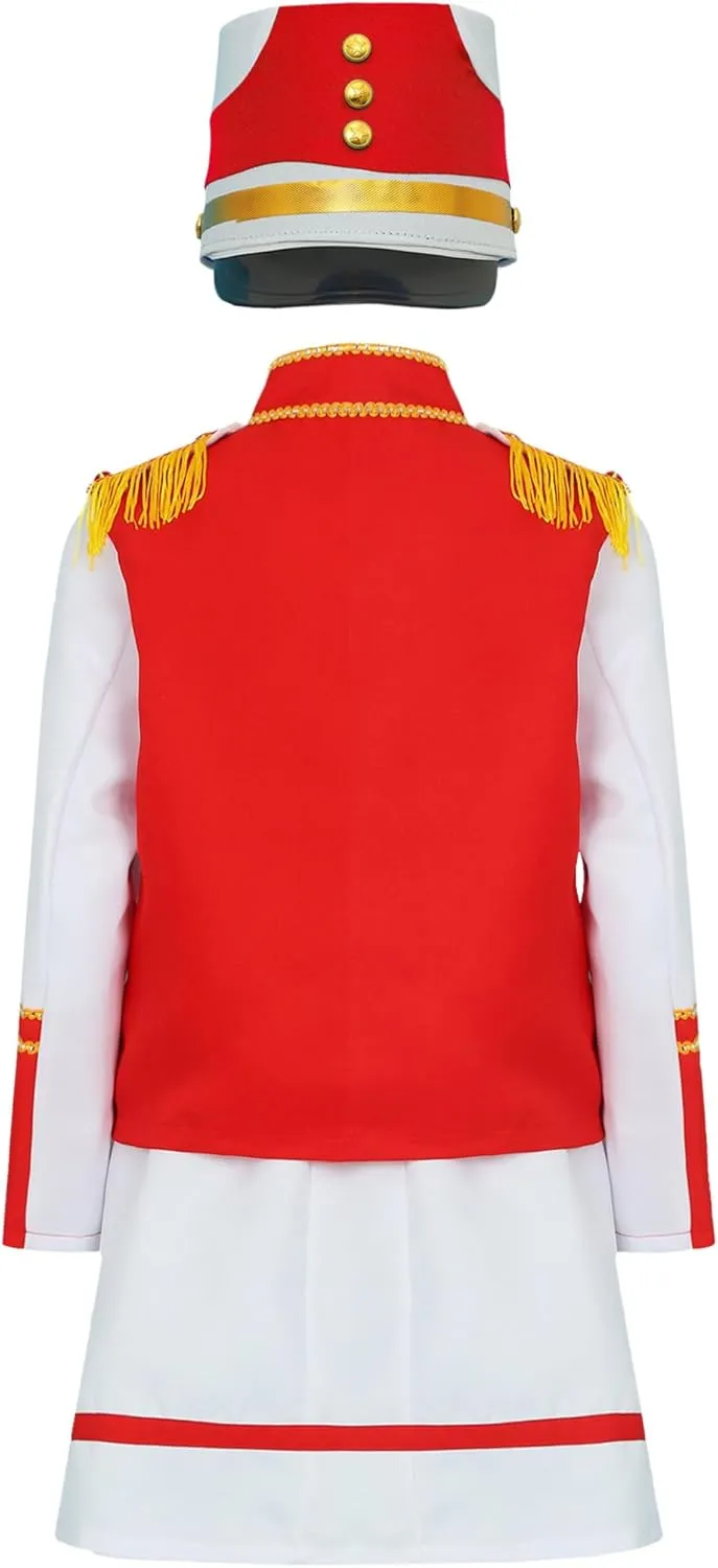 Kids Girls Marching Band Drum Trumpet Team Uniform Honor Guard Costume Tops Skirt and Hat Set