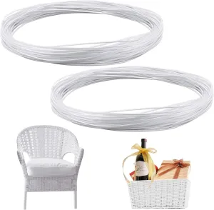 Kigley 2 Bundles 120 ft Wicker Repair Kit Round Synthetic Rattan Weaving Material White Plastic Wicker Repair Supplies Replacement Basket Weaving Kit for Patio Chair Sofa Furniture DIY