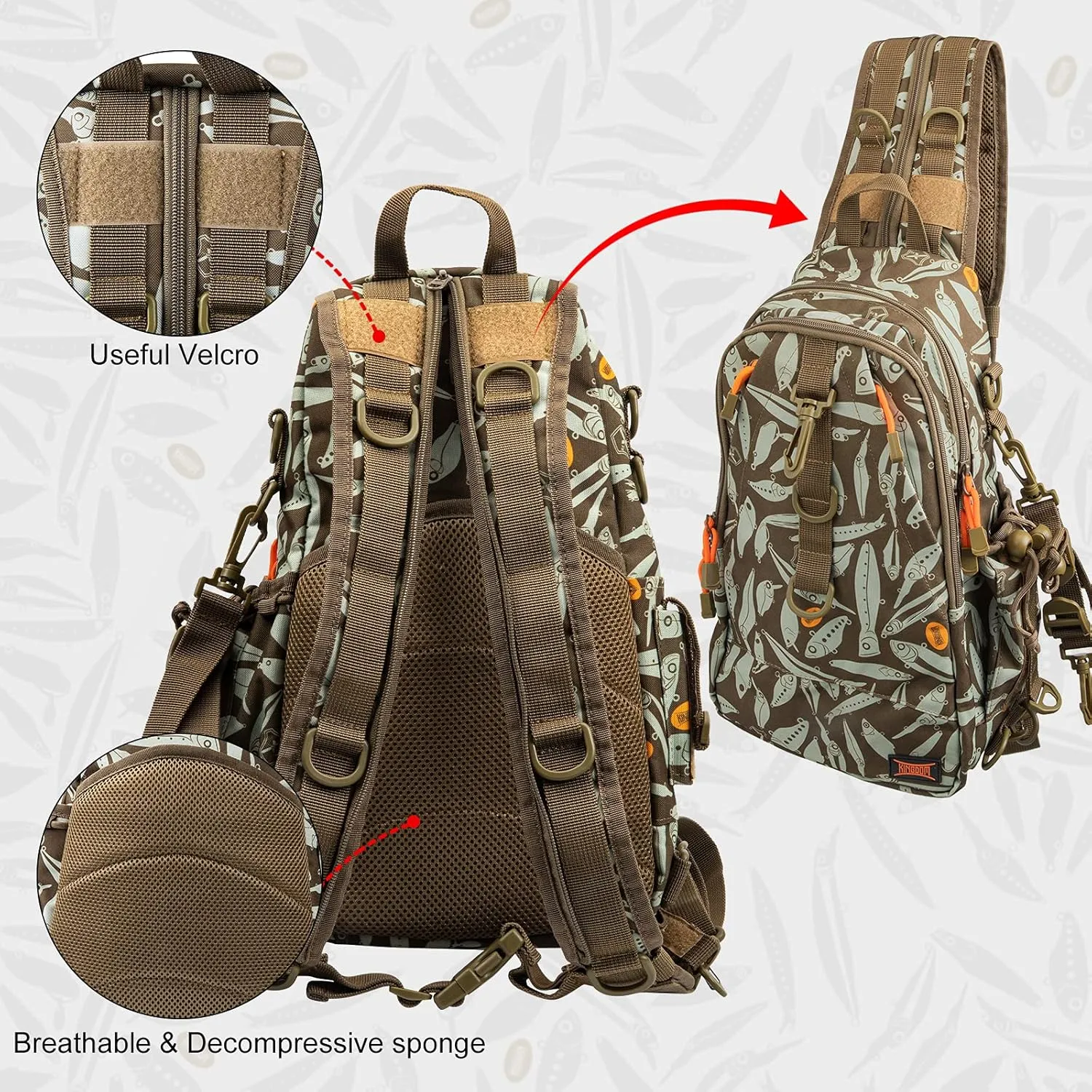 KINGDOM Fishing Tackle Storage Bag With Fishing lure Box, Water-Resistant Fishing Backpack with Rod Holder, Fishing Gear Bag
