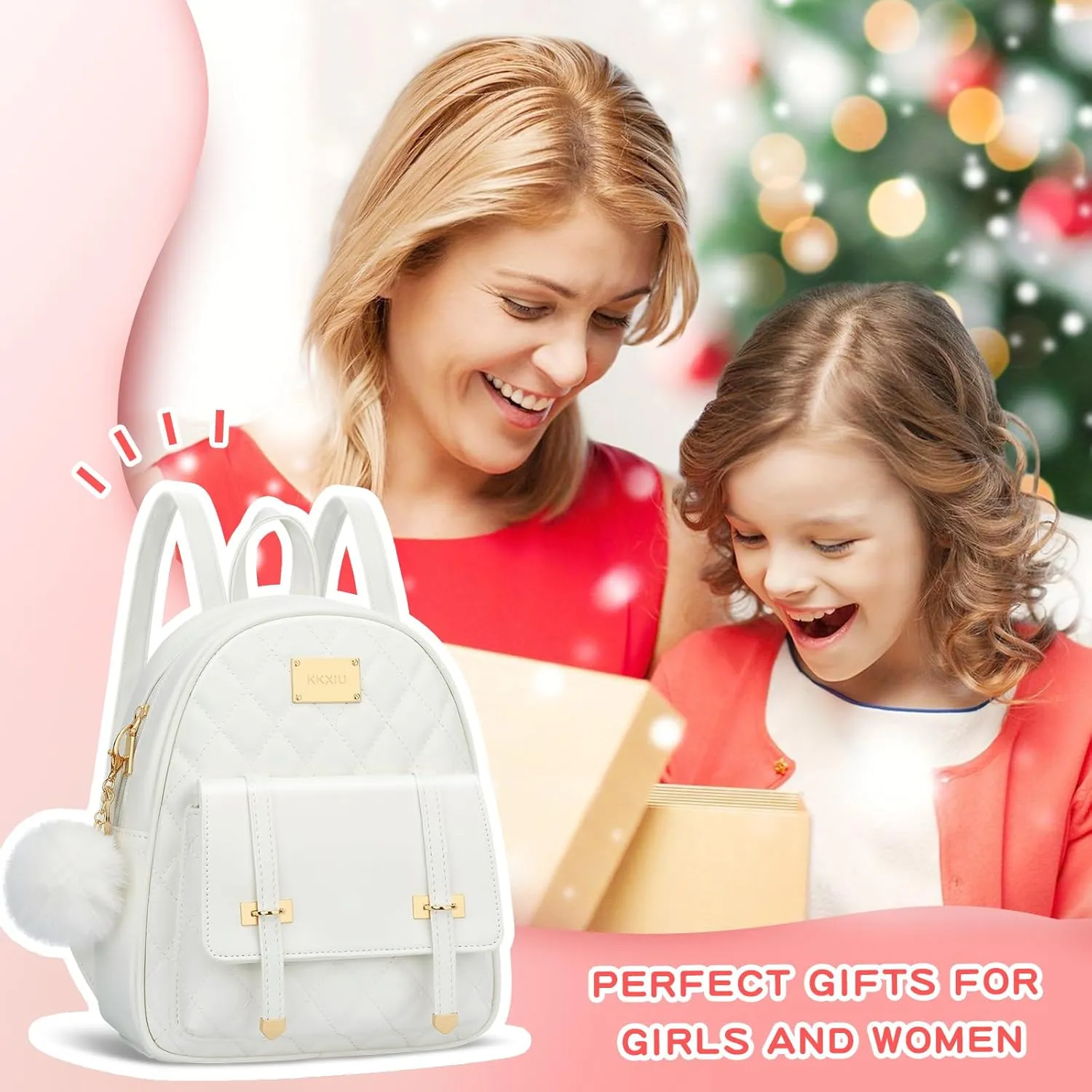 KKXIU Girls Small Backpack Purse Vegan Leather Quilted Mini Daypack for Women Trendy Bookbag (White)