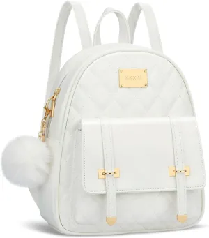 KKXIU Girls Small Backpack Purse Vegan Leather Quilted Mini Daypack for Women Trendy Bookbag (White)