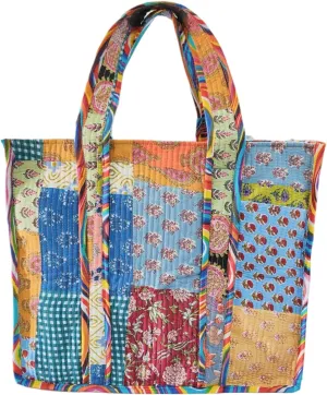 KLAVATE Women Handblock Lightweight Travel Bag Purse Cotton Shoulder Tote Bag For Shopping Grocery & Beach Bag Gift For Her