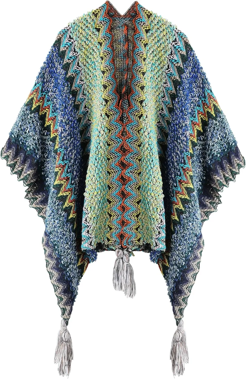 Knit Shawl Wrap Poncho Cape for Women, Ladies Knitted Cardigan Kimono with Fringe for Fall Winter