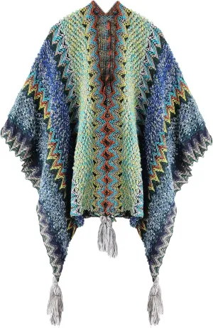 Knit Shawl Wrap Poncho Cape for Women, Ladies Knitted Cardigan Kimono with Fringe for Fall Winter