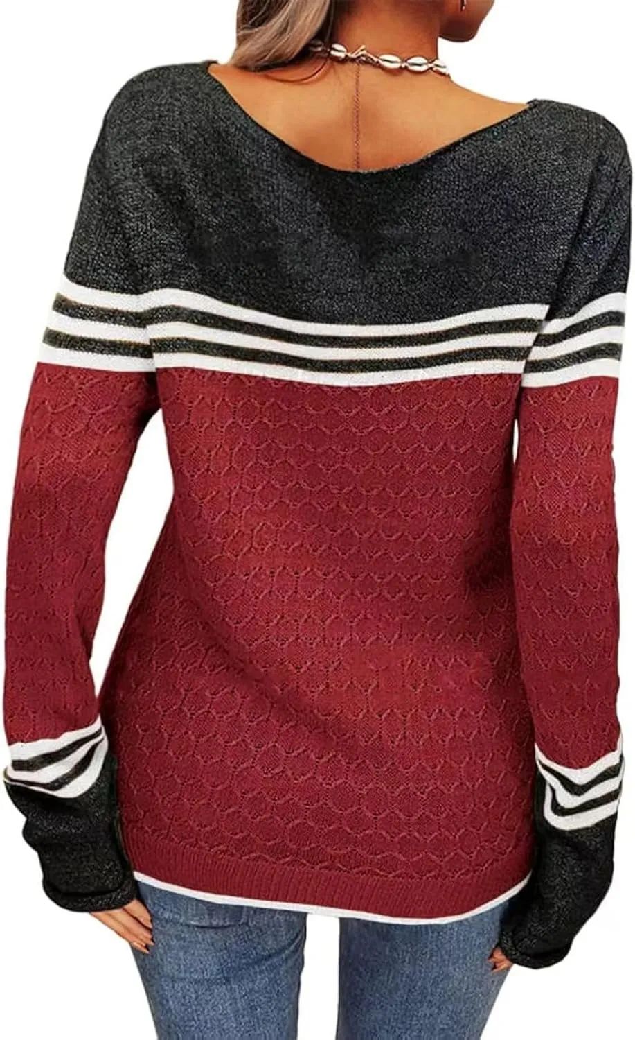 Knit Sweaters for Women Fall Winter Colorblock Pullovers Long Sleeve Crewneck Slim Fit Sweater Tops Trendy 2024