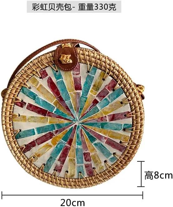 Koolouispoper Rattan Bag Women Round Straw Bags Female Handmade Woven Beach CrossBody Bag Ladies' Circle Bohemia Travel Bag