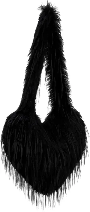 KUANG! Large Tote Bag for Women Faux fur Fuzzy Heart Shaped Purse Soft Shoulder Bag Fluffy Plush Trendy Girls Handbag