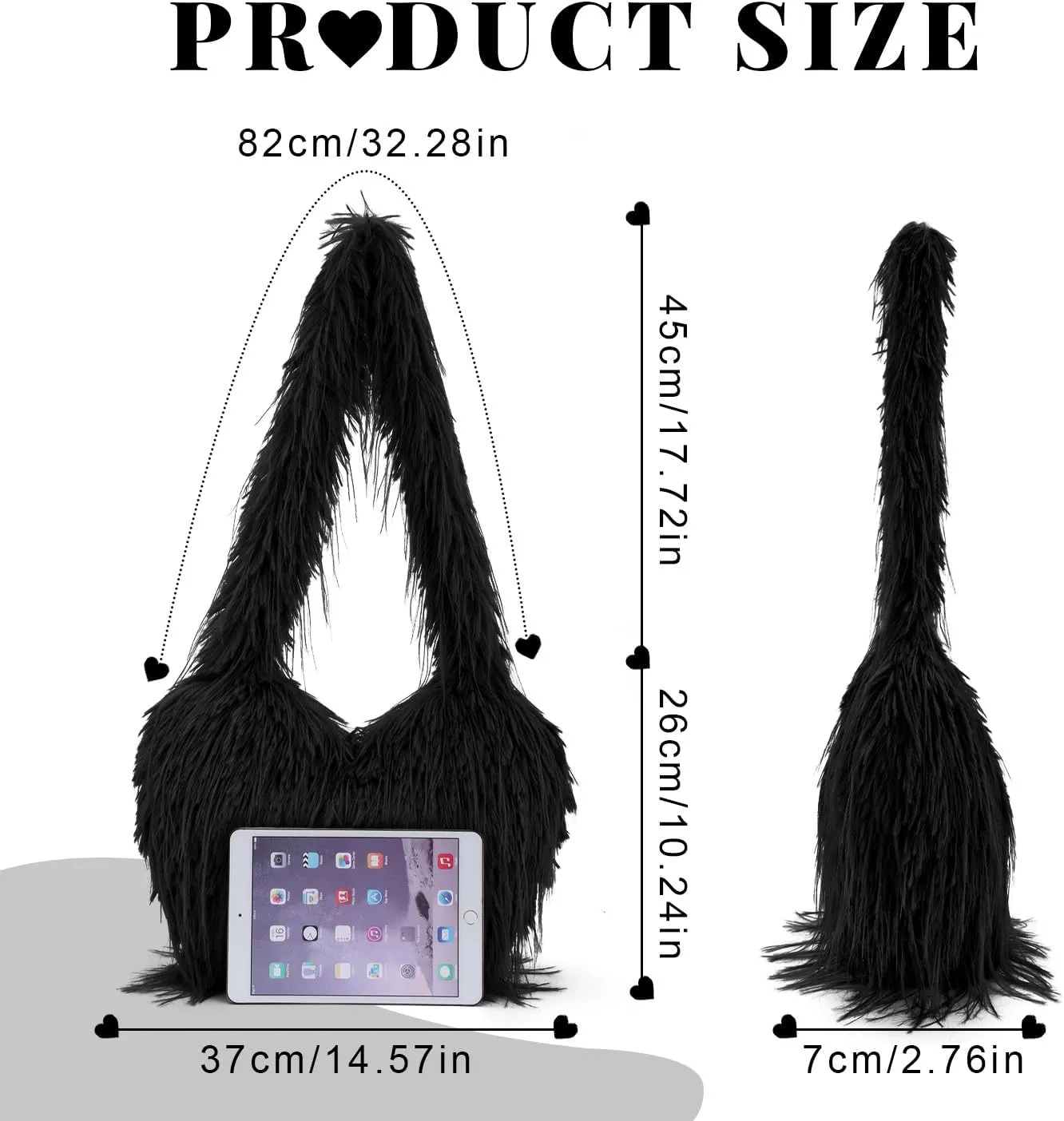 KUANG! Large Tote Bag for Women Faux fur Fuzzy Heart Shaped Purse Soft Shoulder Bag Fluffy Plush Trendy Girls Handbag