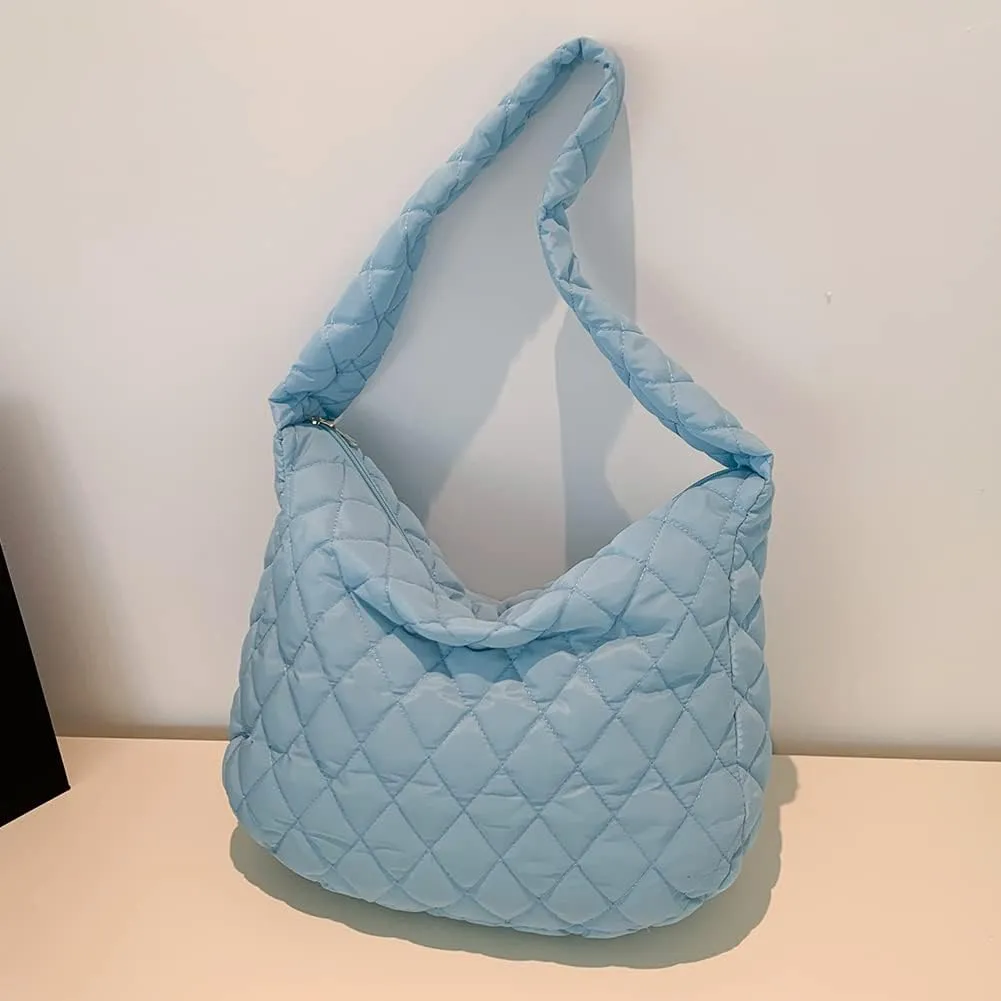 Ladies Hobo Bag Lightweight Girl Large Bag Solid Color Fashion Shopping Bag Soft Quilted for Women Vacation Travel