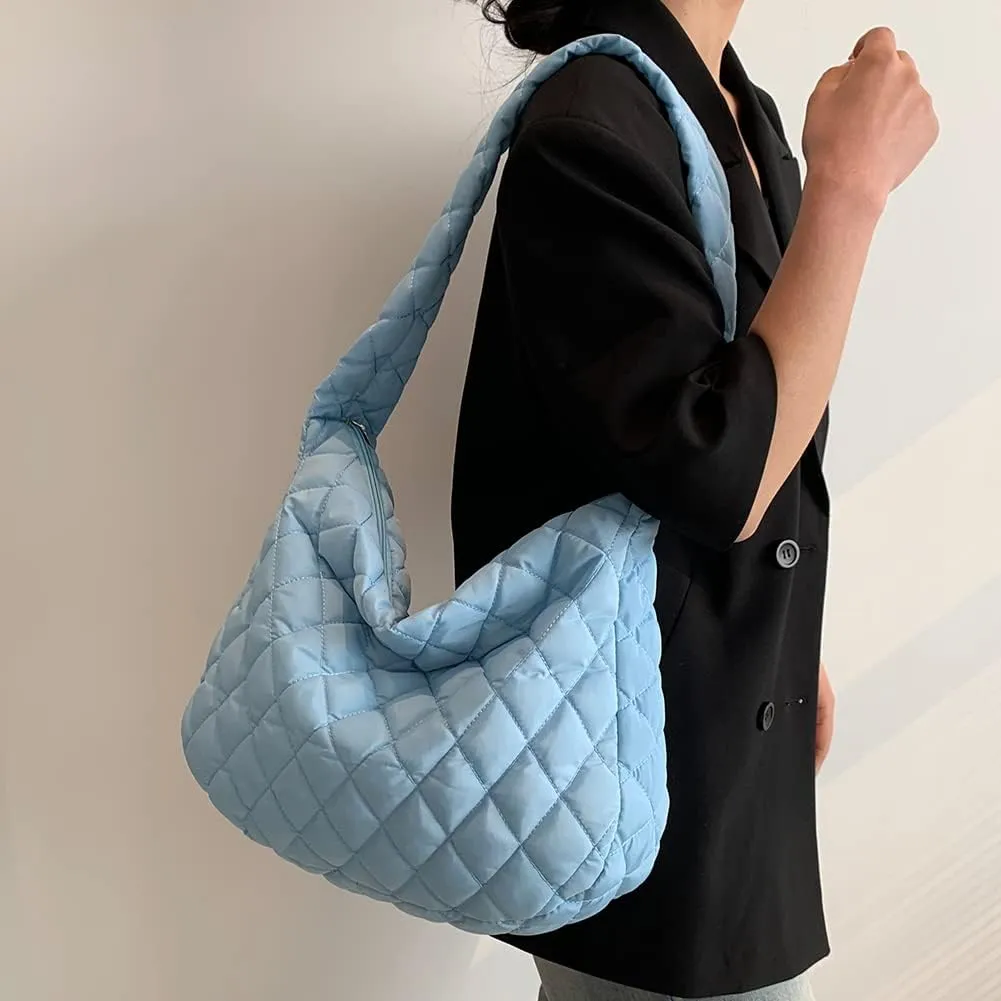 Ladies Hobo Bag Lightweight Girl Large Bag Solid Color Fashion Shopping Bag Soft Quilted for Women Vacation Travel